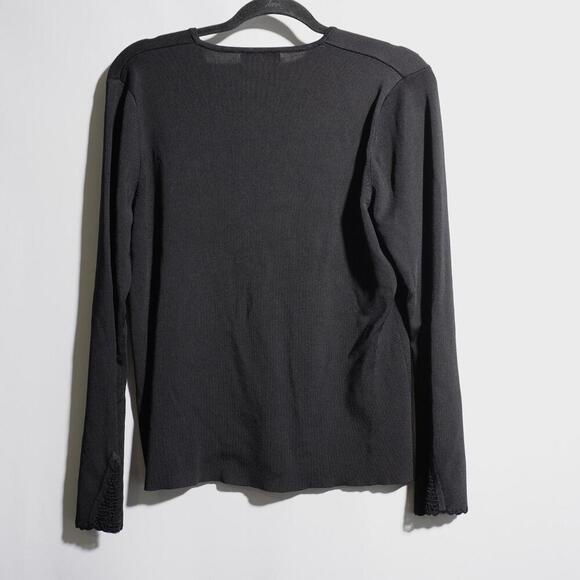 VTG Black Crocheted Bell Sleeve Button Top Cardigan 90s Witchy Whimsigoth Sz L - Picture 2 of 9